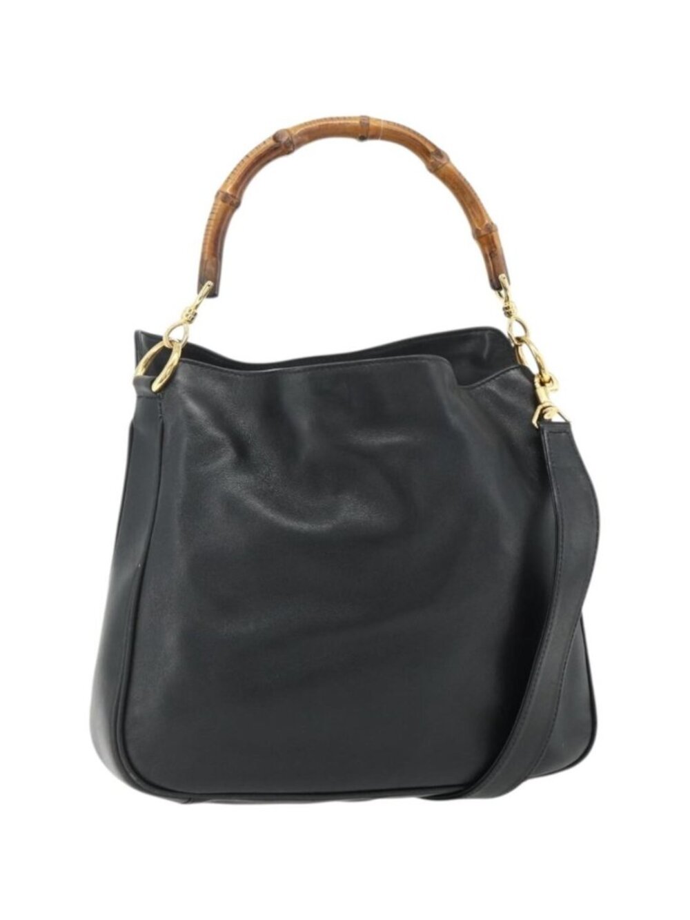 GUCCI Bamboo Shoulder Bag Leather 2way Black Gold